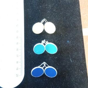 Trio of Round Earrings in Cream, Turquoise, and Blue
